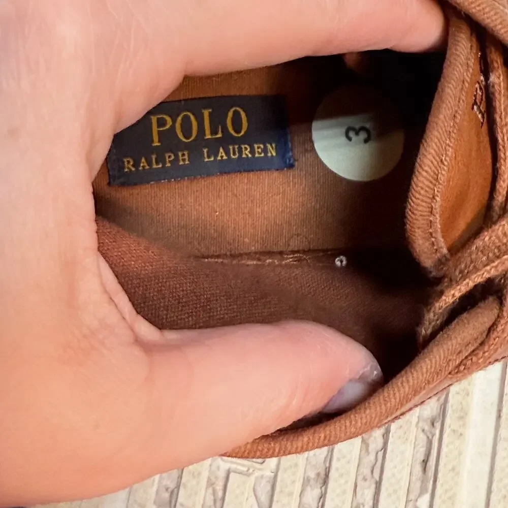 Polo Ralph Lauren Boys US 3 Brown Leather Chukka Sneakers Lace Up Casual Shoes